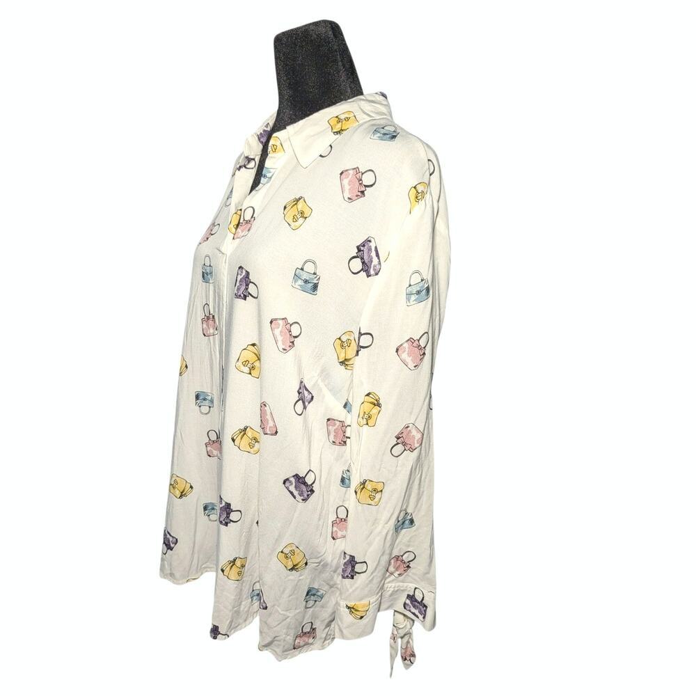 Como Black NWT Women's XL Purse Handbag Print White Shirt Tie 3/4 Sleeve Blouse - Picture 4 of 12